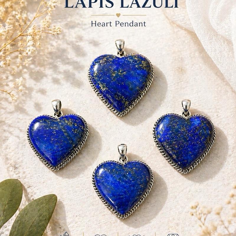 .925 Sterling Silver Lapis Lazuli Heart Pendants