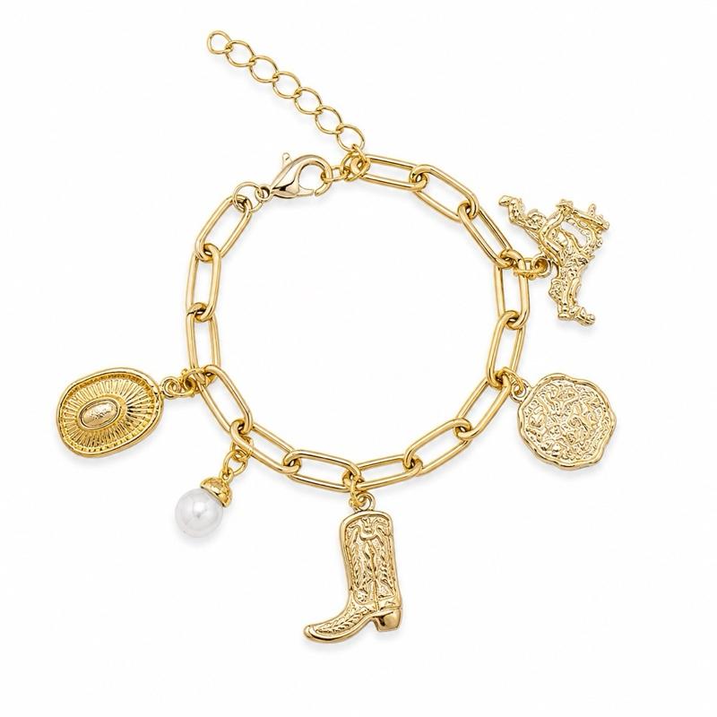 Gold Color Western Theme Paperclip Charm Bracelet, Stylish Accessory for Daily Wear & Casual Outings