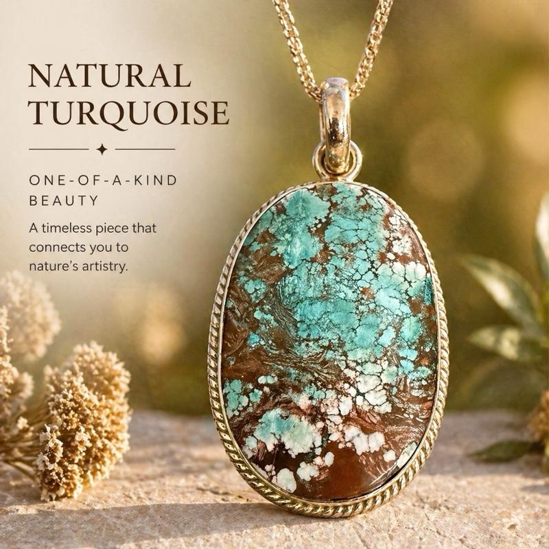 .925 Solid Sterling Silver Turquoise Pendant