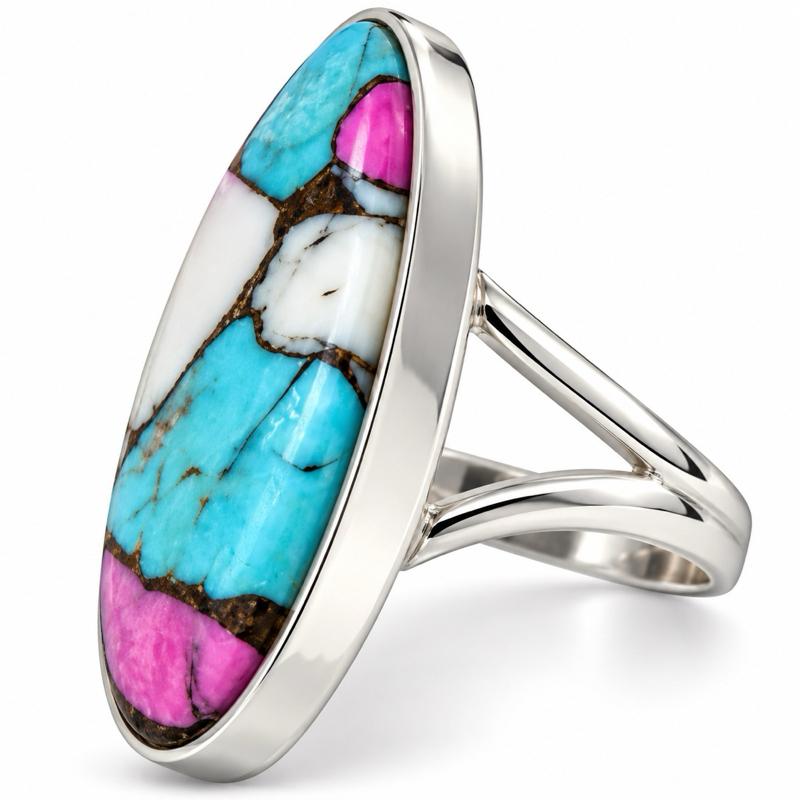 Size 6.25 Cotton Candy Turquoise .925 Sterling Silver Ring