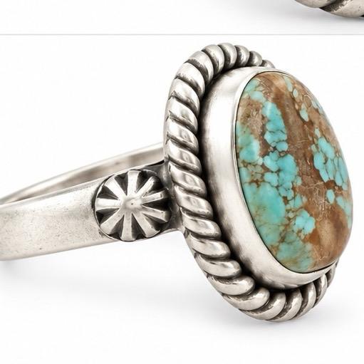 Size 10 Mine Number 8 Turquoise .925 Sterling Silver Ring