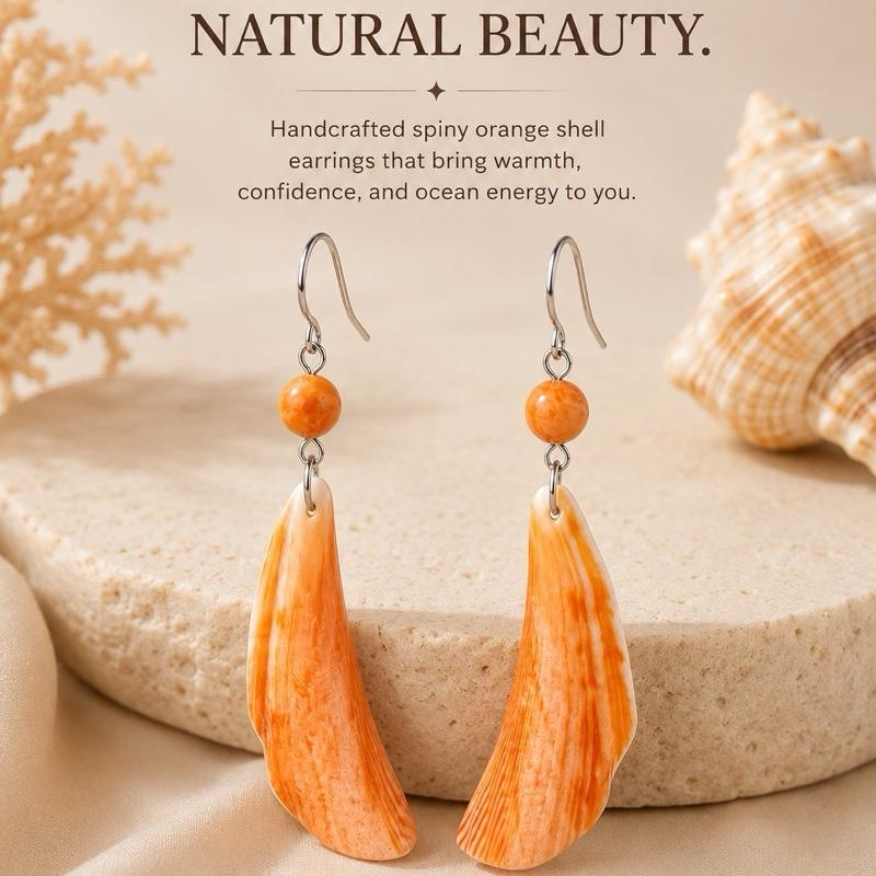 Spiny Orange Shell .925 Sterling Silver Earrings