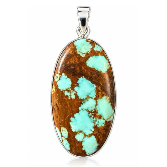 Blue Turquoise with Brown Matrix Genuine .925 Sterling Silver Pendant