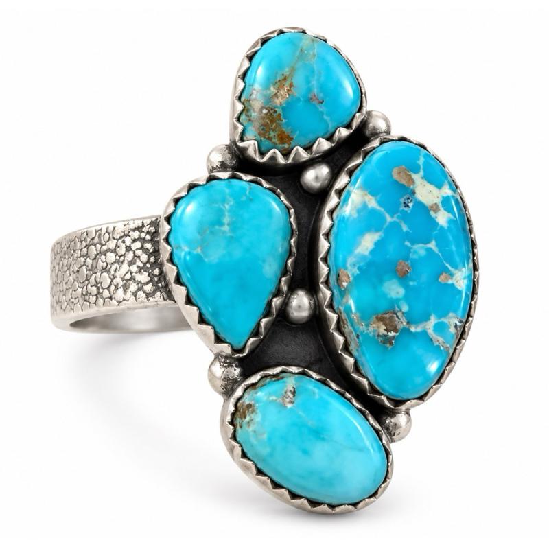 Size 10 Blue Bird Turquoise Cluster .925 Sterling Silver Ring