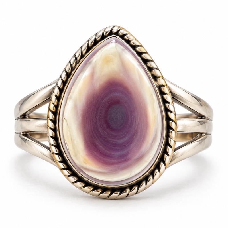 Size 10 Purple Wampum Shell .925 Solid Sterling Silver Ring