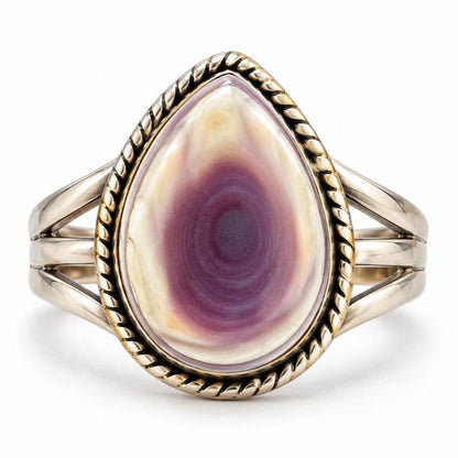 Size 10 Purple Wampum Shell .925 Solid Sterling Silver Ring