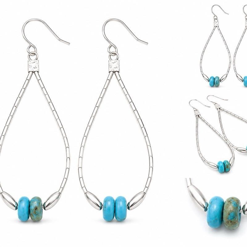 .925 Liquid Silver Turquouse Beaded Earrings