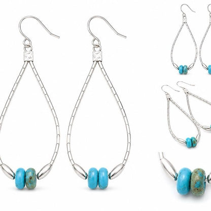 .925 Liquid Silver Turquouse Beaded Earrings