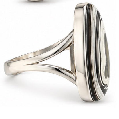 Size 9 Fordite .925 Sterling Silver Ring