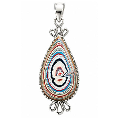 2.07” x 0.66” Fordite .925 Sterling Silver Open Back Pendant