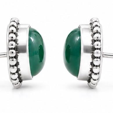 .925 Solid Sterling Silver Green Onyx Stud Earrings