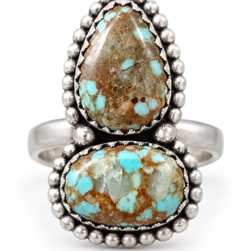 Adjustable Mine Number 8 Turquoise .925 Sterling Silver Ring