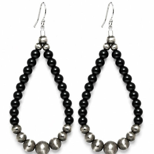 Black Onyx Beaded with Navajo Style Desert Pearls .925 Sterling Silver Earrings