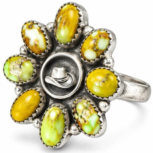 .925 Solid Sterling Silver Palamino Veriscite Cluster Adjustable Ring 5-9