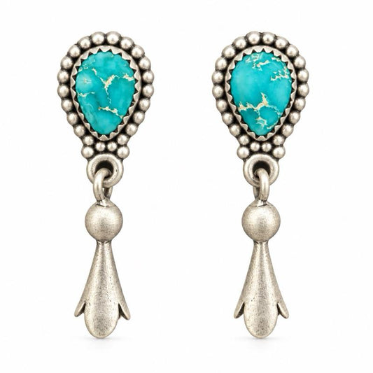White Water Turquoise Squash Blossom .925 Sterling Silver Earrings
