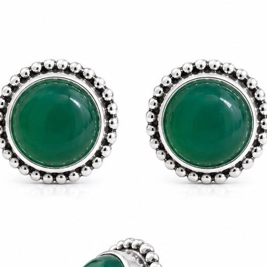 .925 Solid Sterling Silver Green Onyx Stud Earrings