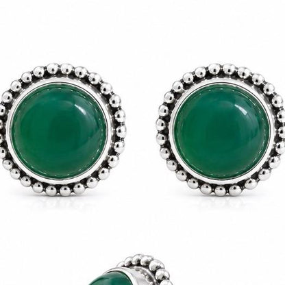.925 Solid Sterling Silver Green Onyx Stud Earrings