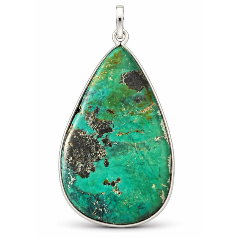 1.90” X 1.03” Natural Turquoise .925 Sterling Silver Pendant