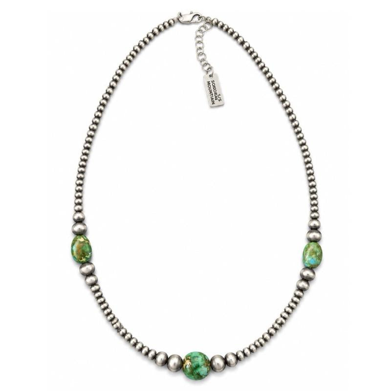 18-20” Sonoran Mountain Turquoise Desert Pearl Beaded .925 Sterling Silver Necklace