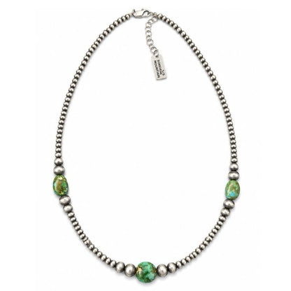 18-20” Sonoran Mountain Turquoise Desert Pearl Beaded .925 Sterling Silver Necklace