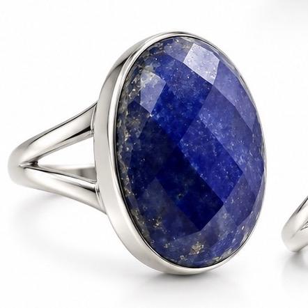 Size 9.25 Faceted Lapis Lazuli .925 Solid Sterling Silver Ring