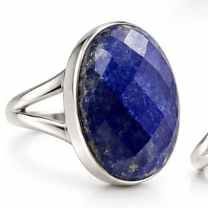 Size 9.25 Faceted Lapis Lazuli .925 Solid Sterling Silver Ring