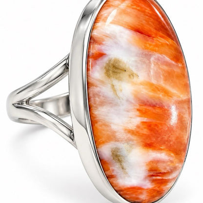 Size 9.5 Orange Spiny Oyster Shell Sterling Silver Ring