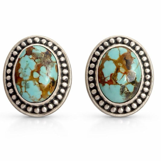 .925 Sterling Silver Mine Number 8 Turquoise Stud Earrings
