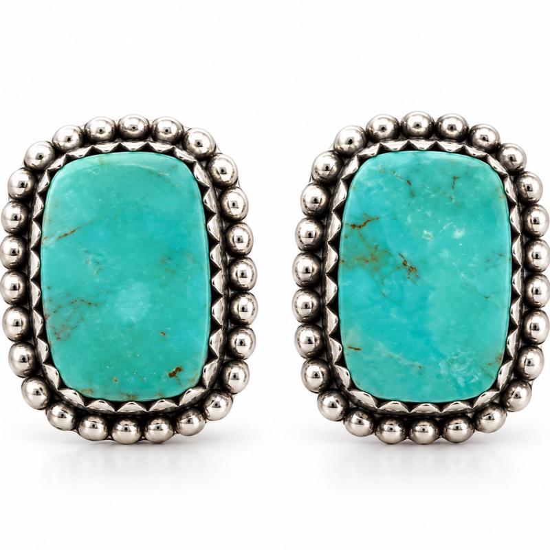 Royston Turquoise Natural Stone .925 Solid Sterling Silver Stud Earrings