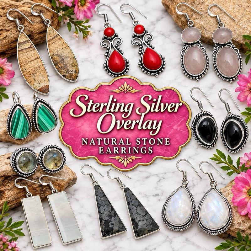 Silver Overlay / Plated Natural Stone Earrings