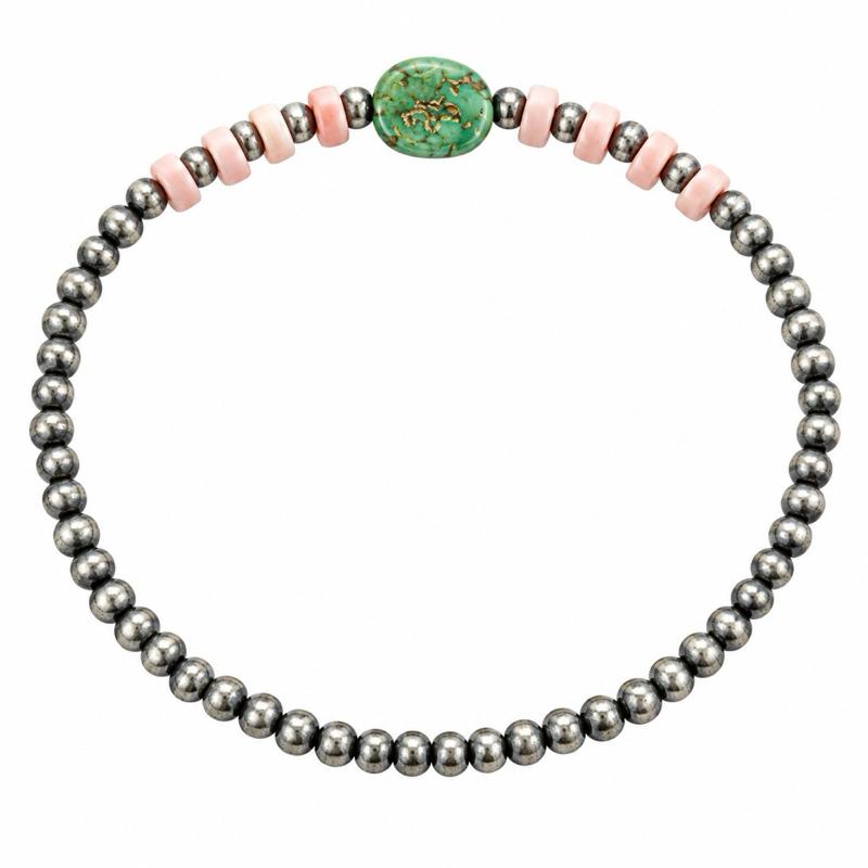 Sonoran Gold & Queen Pink Conch Desert Pearl .925 Sterling Silver Stretchy Bracelet