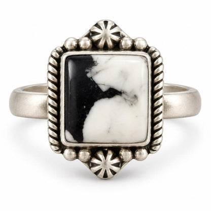 Adjustable White Buffalo .925 Sterling Silver Ring