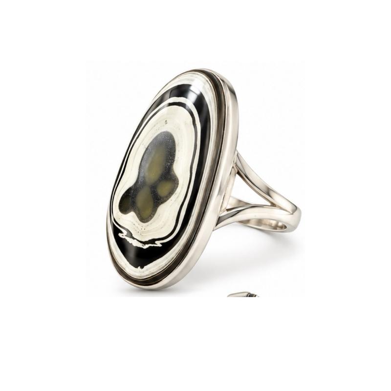 Size 9 Fordite .925 Sterling Silver Ring
