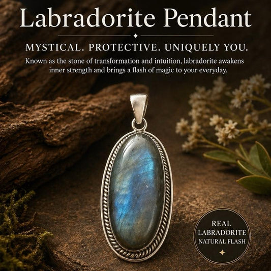 .925 Solid Sterling Silver Flashy Labradorite Naturally Stone Pendant