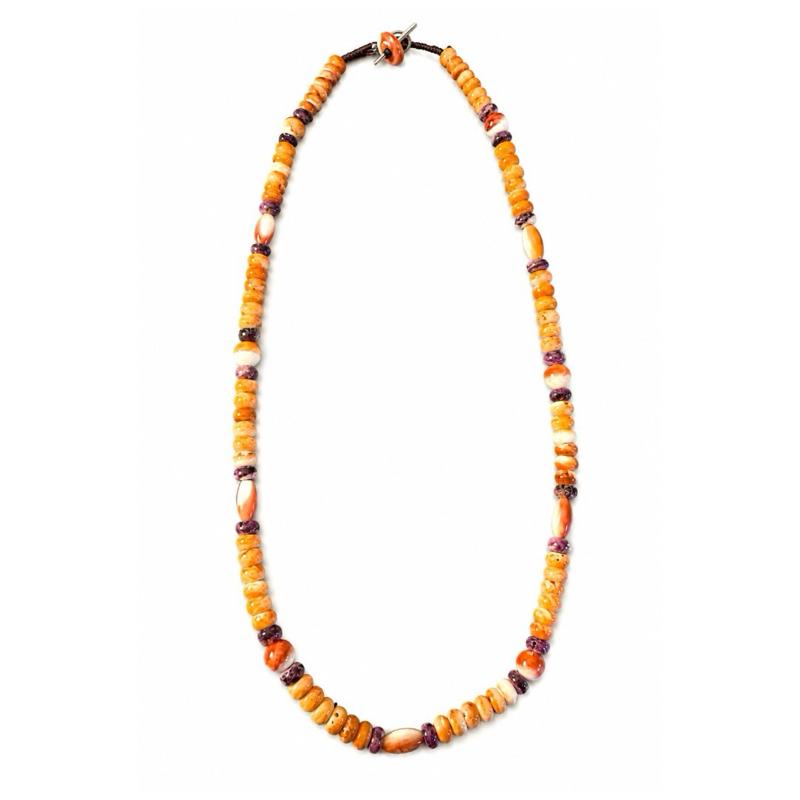 18” Orange & Purple Spiny Oyster Shell Necklace