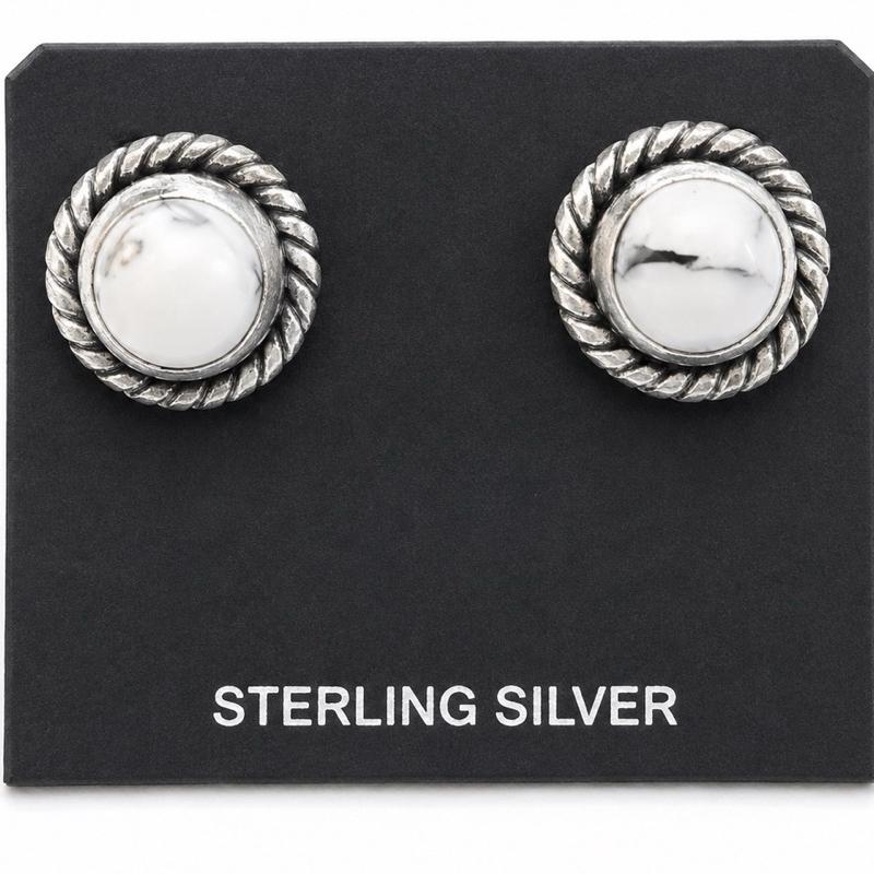 White Buffalo .925 Solid Sterling Silver Stud Earrings Retails for $215