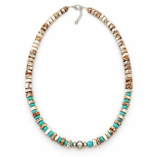 20-22” Wild Horse Jasper & Turquoise Beaded .925 Sterling Silver Necklace