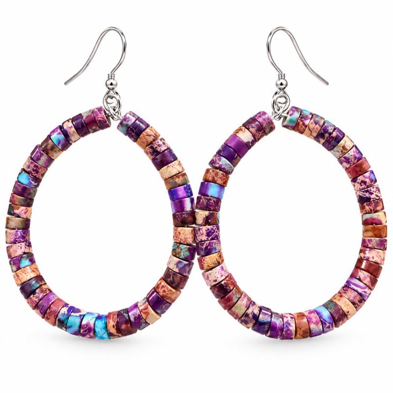 Purple Impression Jasper .925 Sterling Silver Hoop Earrings