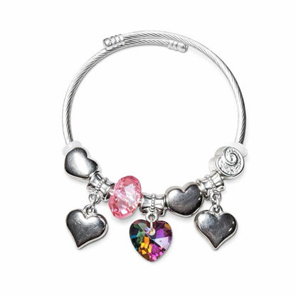 Stainless Steel Silver Heart Adjustable Charm Bracelet
