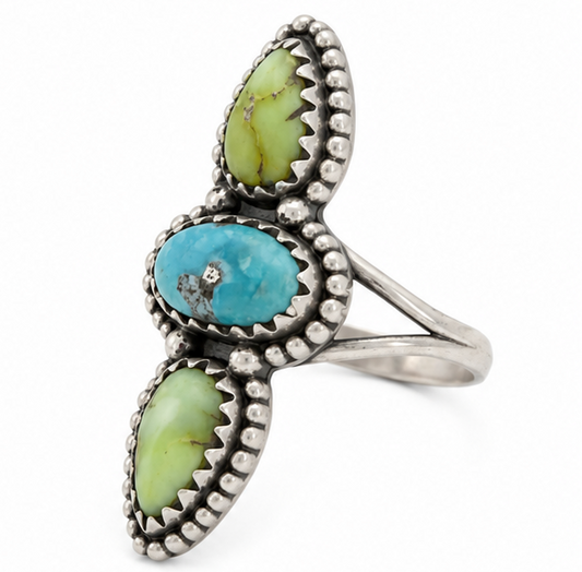 Size 7.25 Palamino Veriscite & Turquoise .925 Sterling Silver Ring