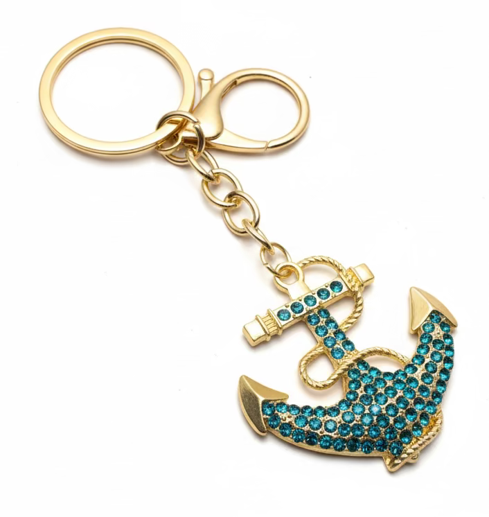 Anchor Sparkly Bag Charm Keychain