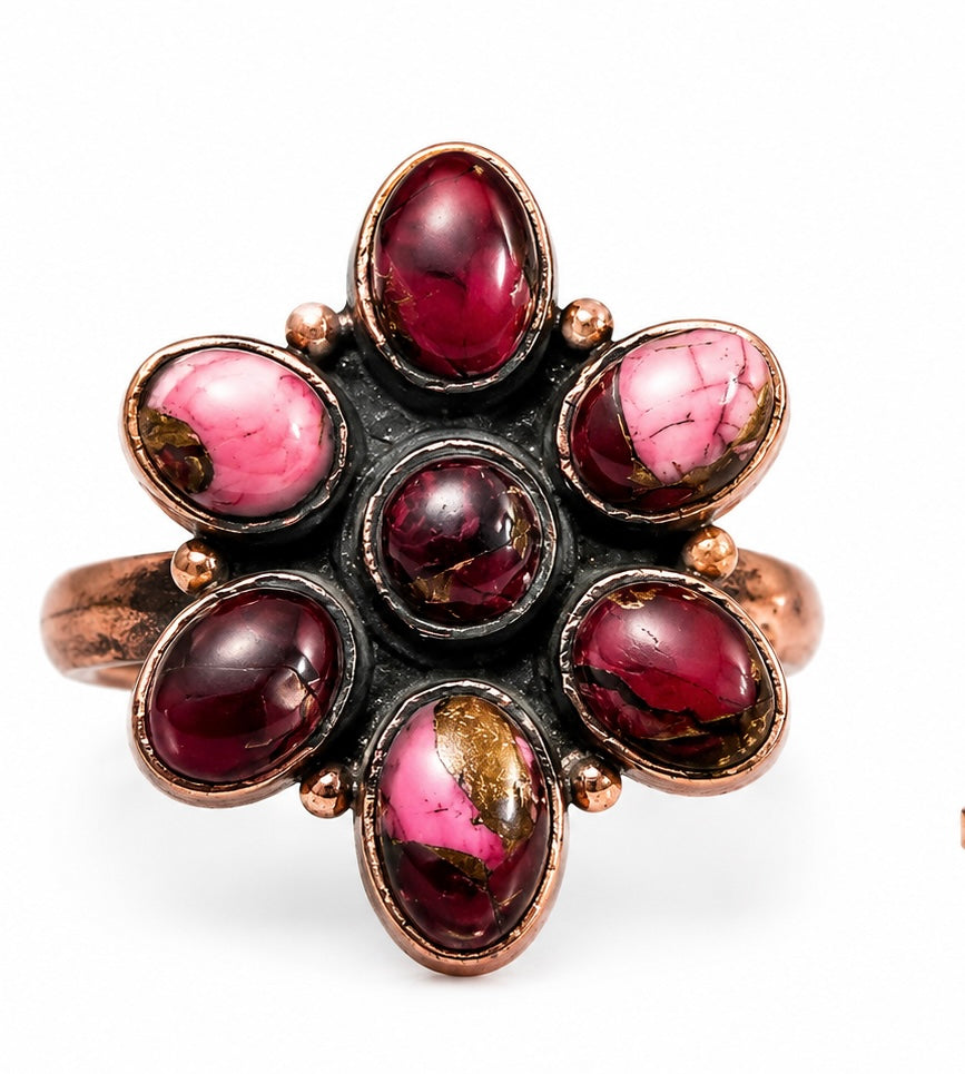 Red Rose Dahlia Adjustable Pure Copper Ring