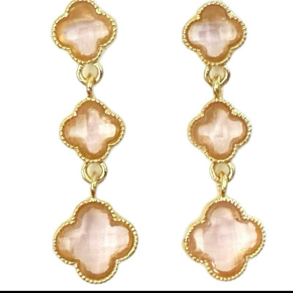 Pink Lucky Triple Clover Dangle Earrings