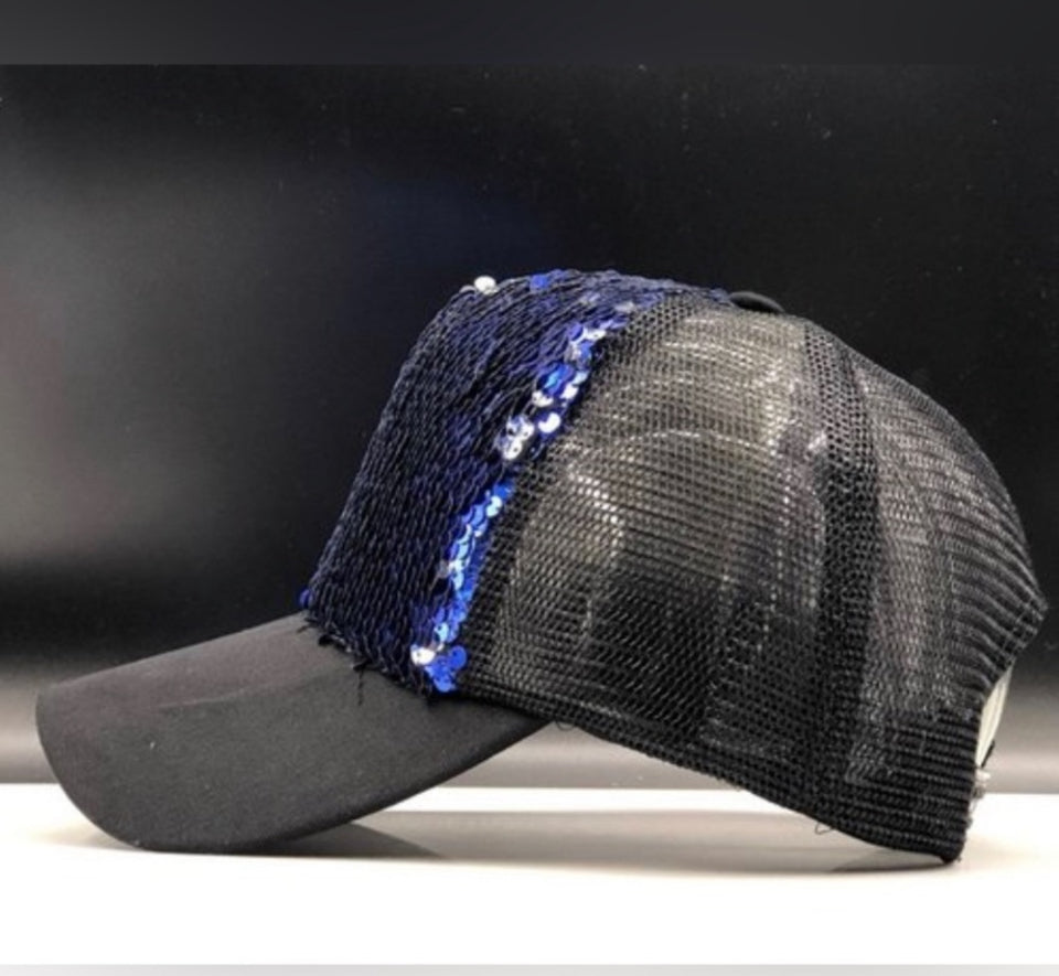 Blue Sequin Mesh Sparkle Bling Hat