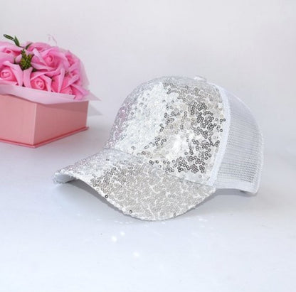 White Sequin Sparkle Bling Glam Hat Cap