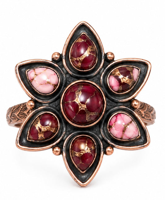 Red Rose Dahlia Adjustable Pure Copper Ring