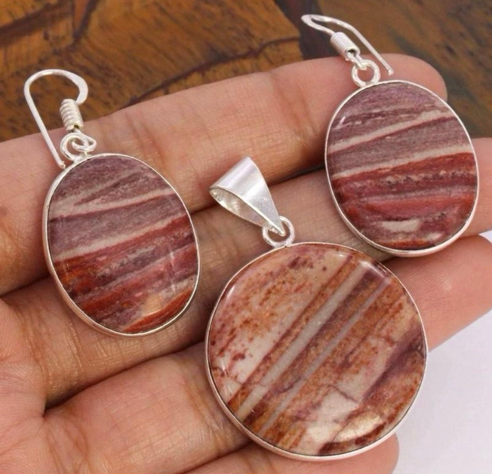 Natural Stone Pendant Earring Sets