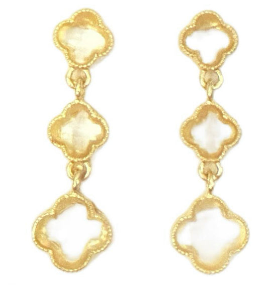 Clear Lucky Triple Clover Dangle Earrings
