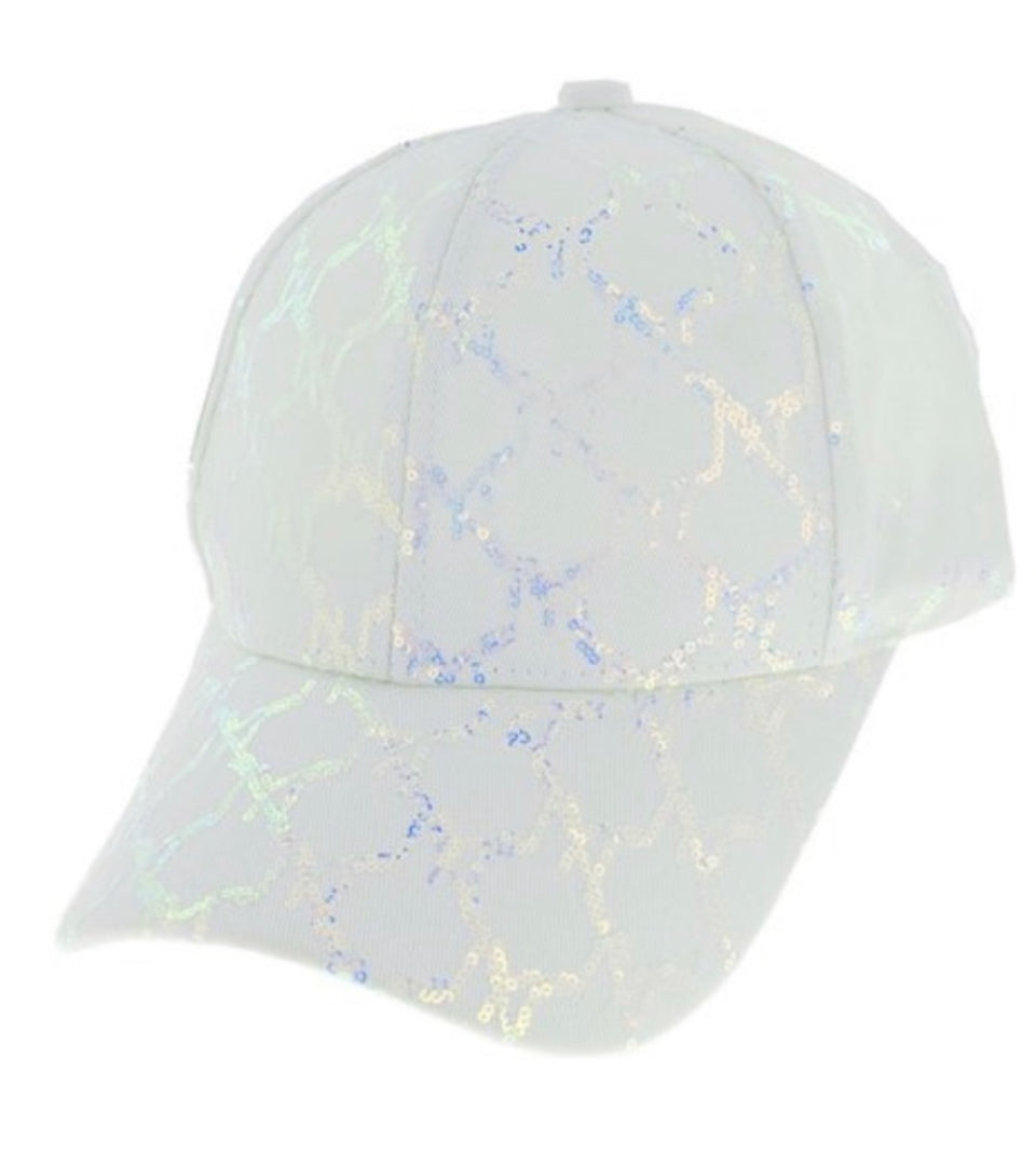 WHITE FASHION SEQUIN ADJUSTABLE BASEBALL CAP