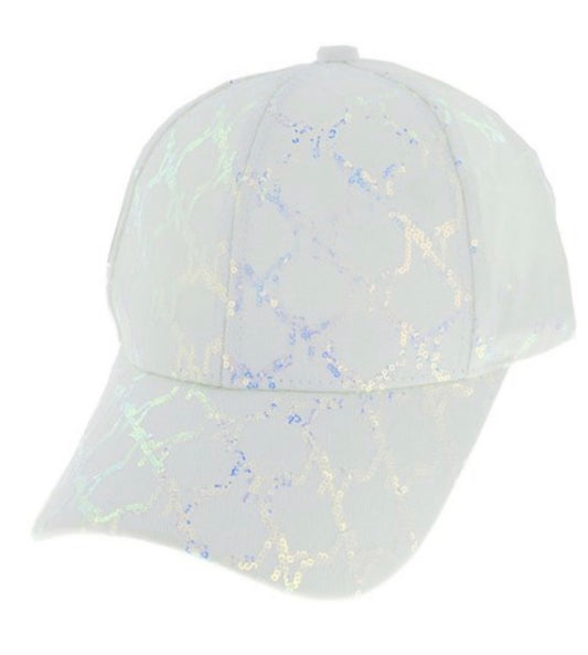 WHITE FASHION SEQUIN ADJUSTABLE BASEBALL CAP
